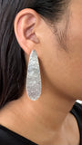 Silver Long Oval Beaten Earrings