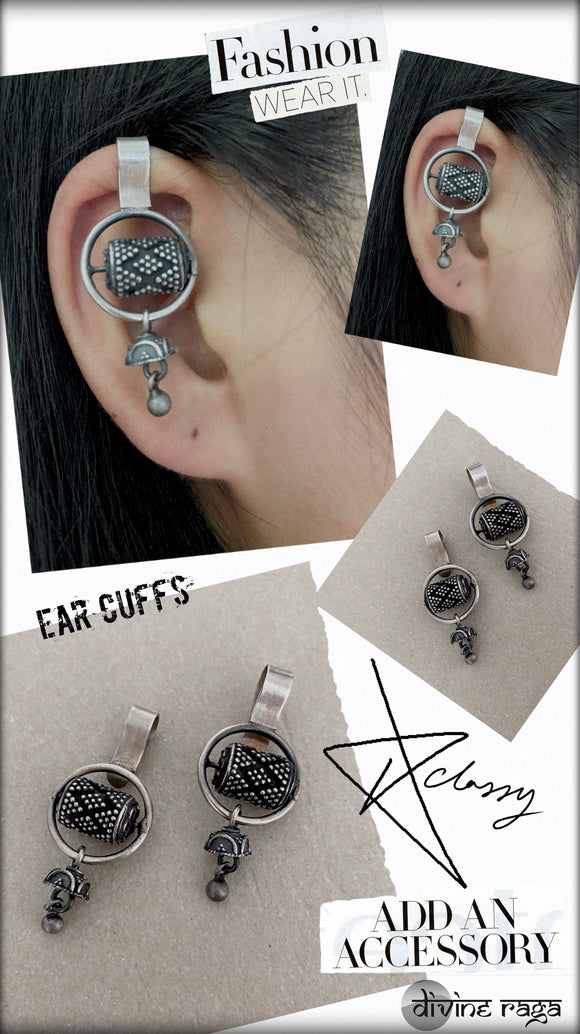 Ear cuffs hanging carved drums