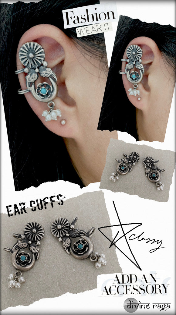 Ear cuffs turquoise pearl drops