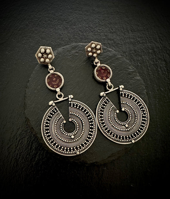Sheesha Earring Red Carved Disc Drops