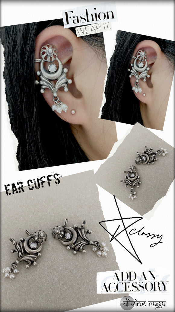Ear cuffs crescent pearly drops