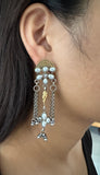 Two Tone Long  Floral Pearl Drops