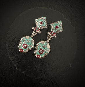 Enamel Turquoise Floral Drops