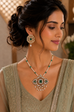 Auric Statement Moissanite Emerald  Necklace Earring set