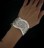 Broad Carved Floral Silver  Cuff