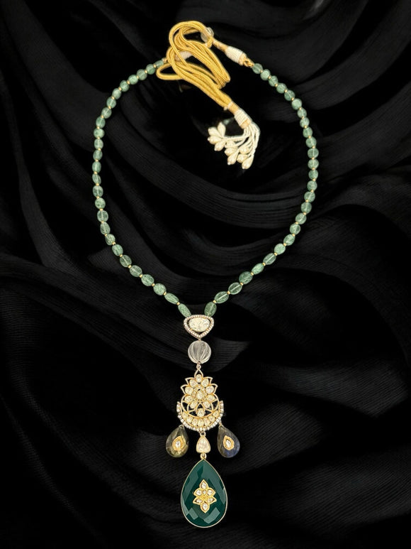 Auric Statement Long Necklace With Emerald