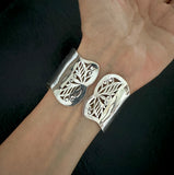 Broad Carved Floral Silver  Cuff