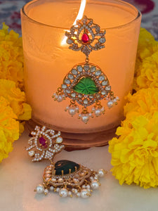 Opulent Gold Moissanite Emerald Carved Earrings