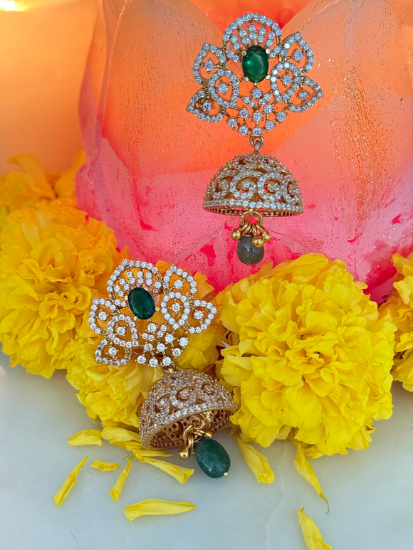 Opulent Gold Moissanite Emerald Jhumkie