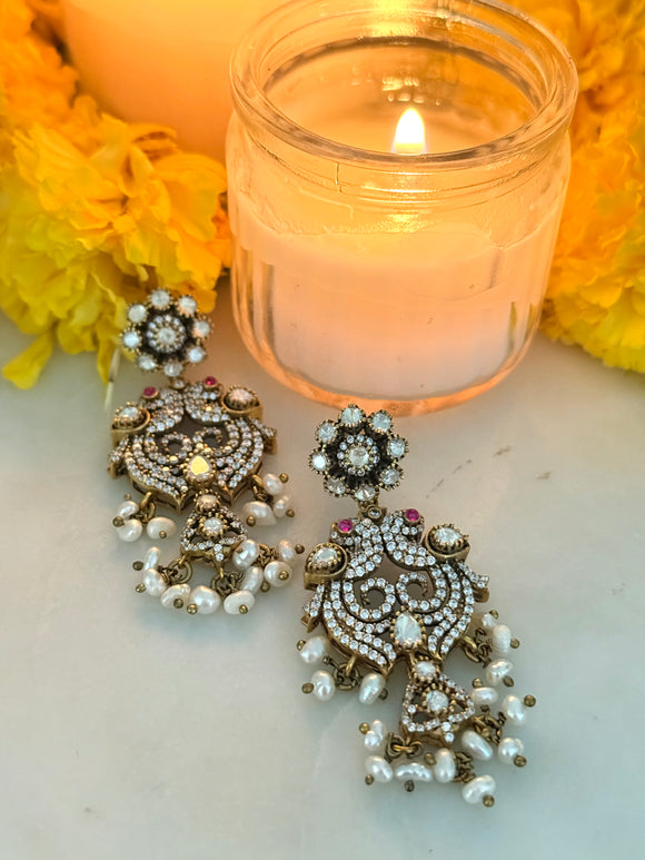 Opulent Gold Moissanite Peacock earrings