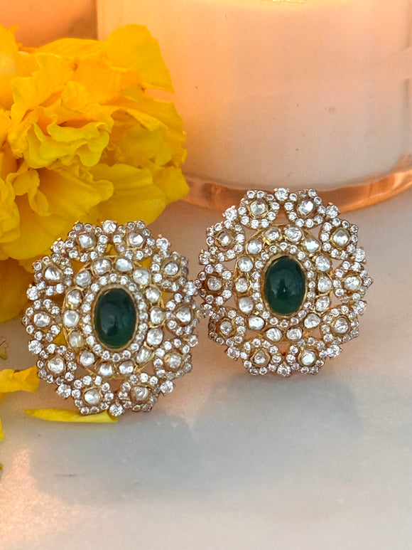 Opulent Gold Moissanite Emerald Studs