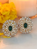 Opulent Gold Moissanite Emerald Studs