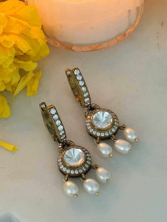 Opulent Gold Moissanite Pearl Drop Balis