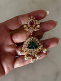 Opulent Gold Moissanite Emerald Carved Earrings
