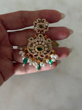 Opulent Gold Moissanite Emerald Pearl Earrings