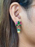 Opulent Gold Lotus Pearl Drop Studs