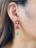 Opulent Gold Floral Emerald Drop Studs
