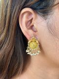 Opulent Gold Floral Pearl Studs