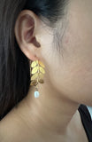 Opulent Gold Leafy Pearl Hoops