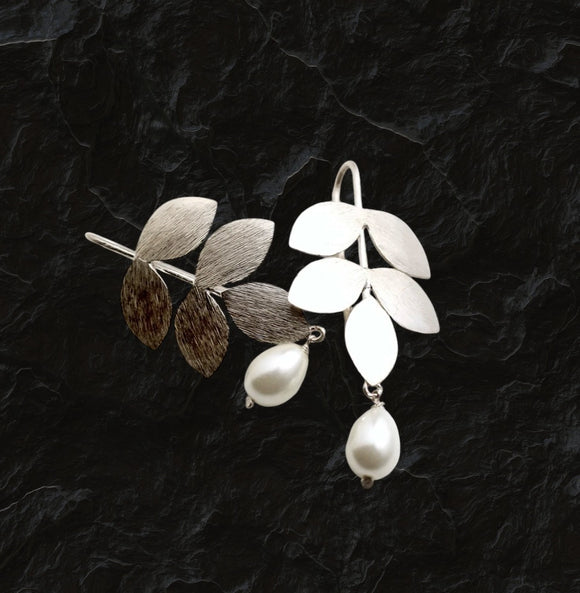 Pristine Leafy Pearl Earrings