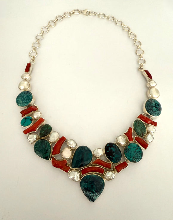 Stonned Turquoise Coral Collar