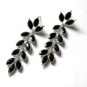 Stoned Black Onyx Leafy Earrings