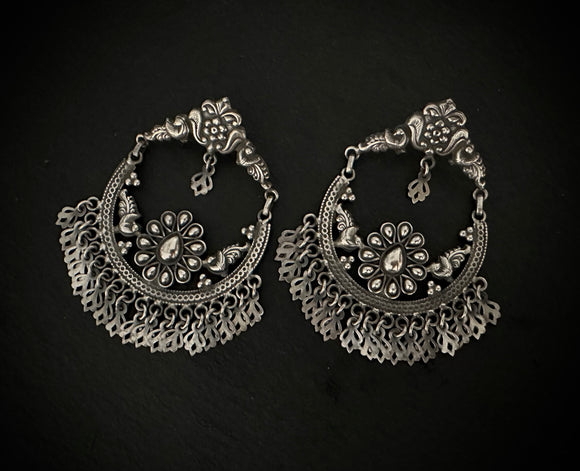 Tribal Floral Peacock Chand Bali Earring