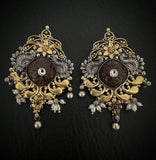 Two Tone Carved Floral Stone Studs