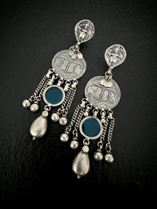 Blue Tribal Carved Drops