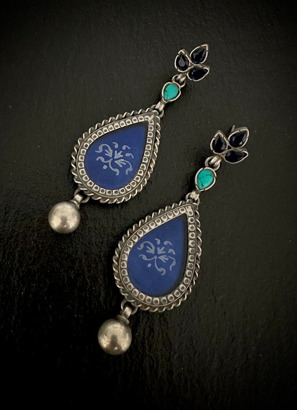 Blue Painted turquoise Carved Drops