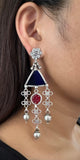 Blue Red Triangular Carved Drops