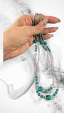 Silver Turquoise Balls Long Chain