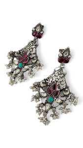 Stoned Peacock Color Kundan Carved Earrings