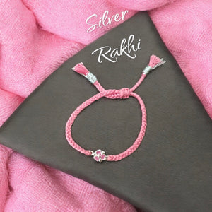 Silver Rakhi Pink Flower