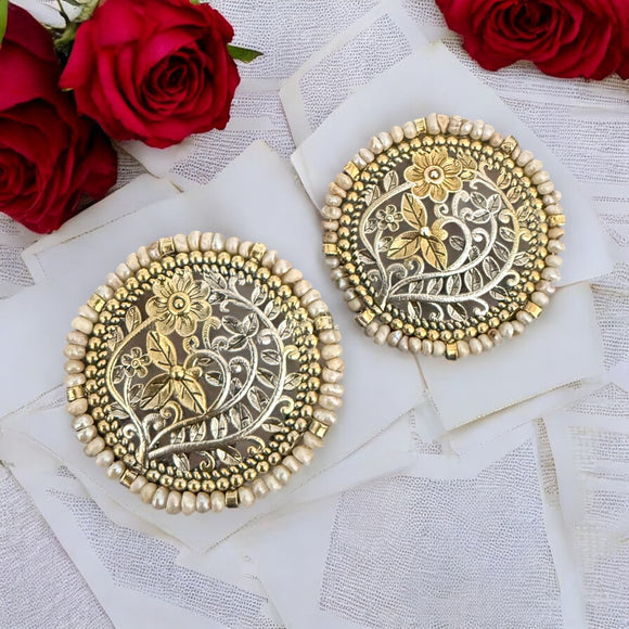 Two Tone Floral Big Stud Earring