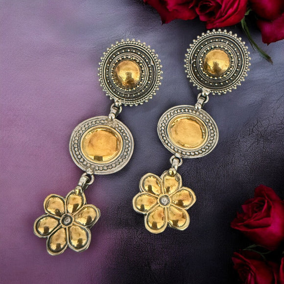 Two Tone Floral Disc  Earring