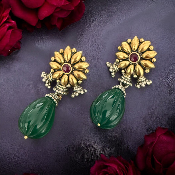 Two Tone Floral Stone Earring