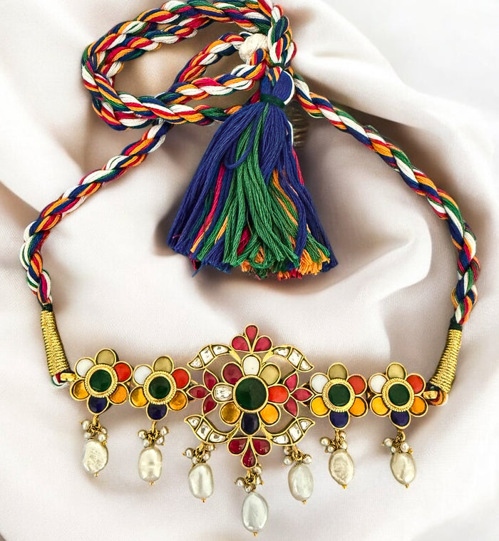 Auric Floral Kundan Pearl Necklace