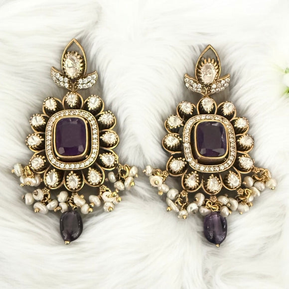 Opulent Gold Moissanite Amethyst Earrings