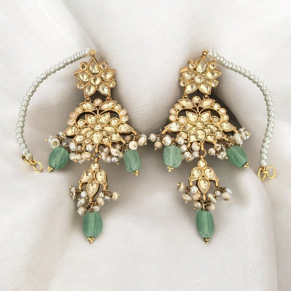 Opulent Gold Kundan Long Green Drops