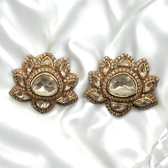 Opulent Gold Moissanite Lotus Studs
