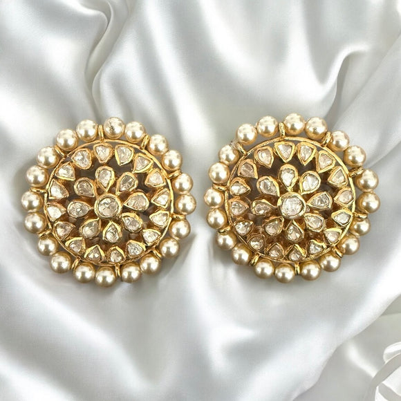 Opulent Gold Kundan Pearl Round Studs