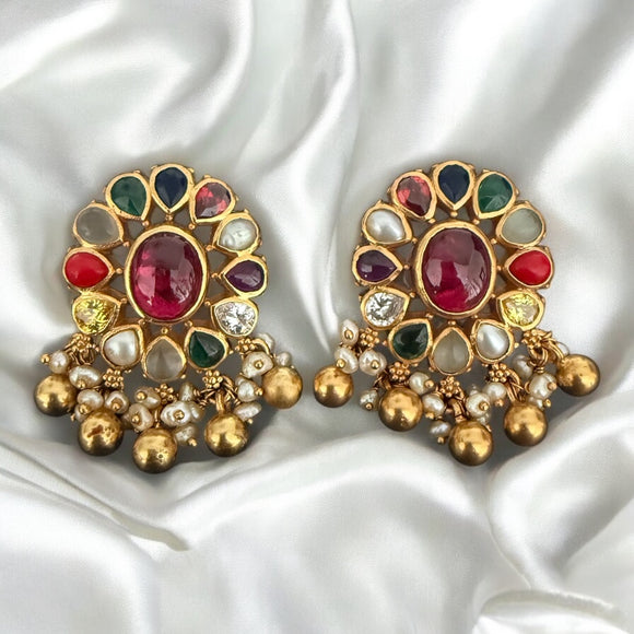 Opulent Gold Navratan Round Studs