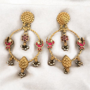 Opulent Gold Kundan Bird Hoops