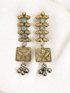 Two Tone Floral Long Earring