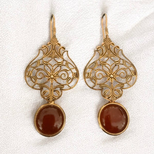 Opulent Gold Temple Carnelian Earrings