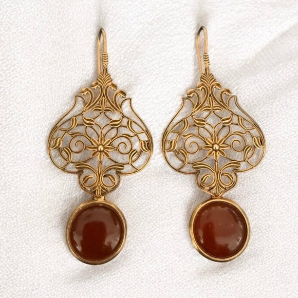 Opulent Gold Temple Carnelian Earrings