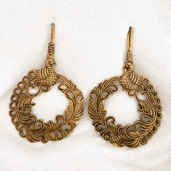 Opulent Gold Temple Peacock Earrings