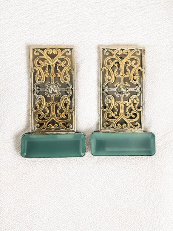 Two Tone Rectangular Green Earring