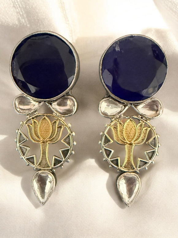 Two Tone Lapis Lotus Earring